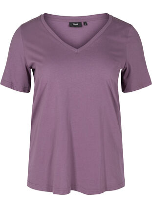 T-shirt i ekologisk bomull med v-ringning, Vintage Violet, Packshot image number 0