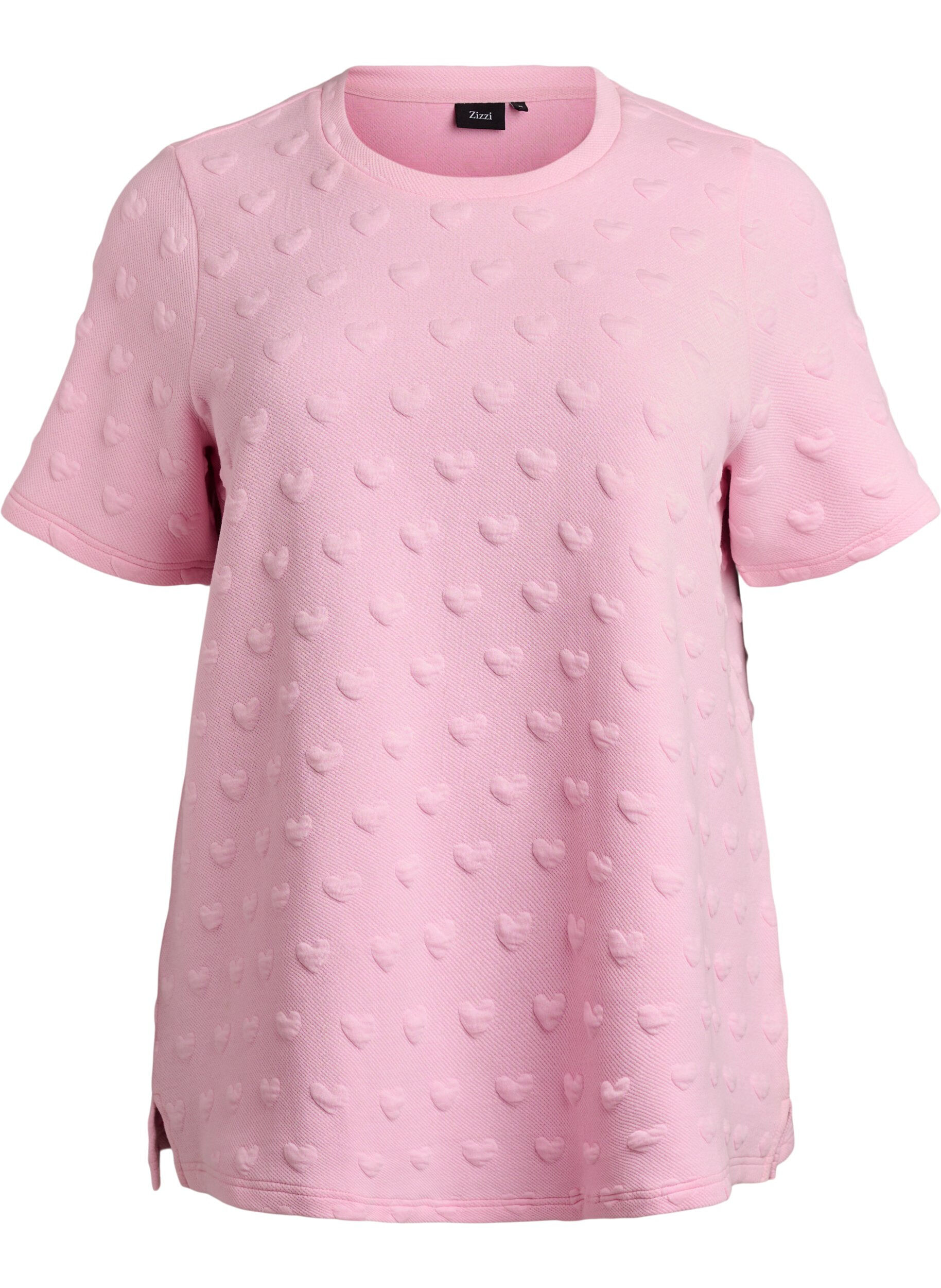 Zizzi T-shirt i pr&auml;glad bomullsjersey, Rosa, Packshot image number 0