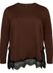 Blus i jersey med spetskant, Brun, Packshot image number 0