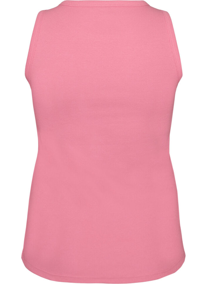 Ribbad topp i bomull med h&ouml;g hals, Rosa, Packshot image number 1