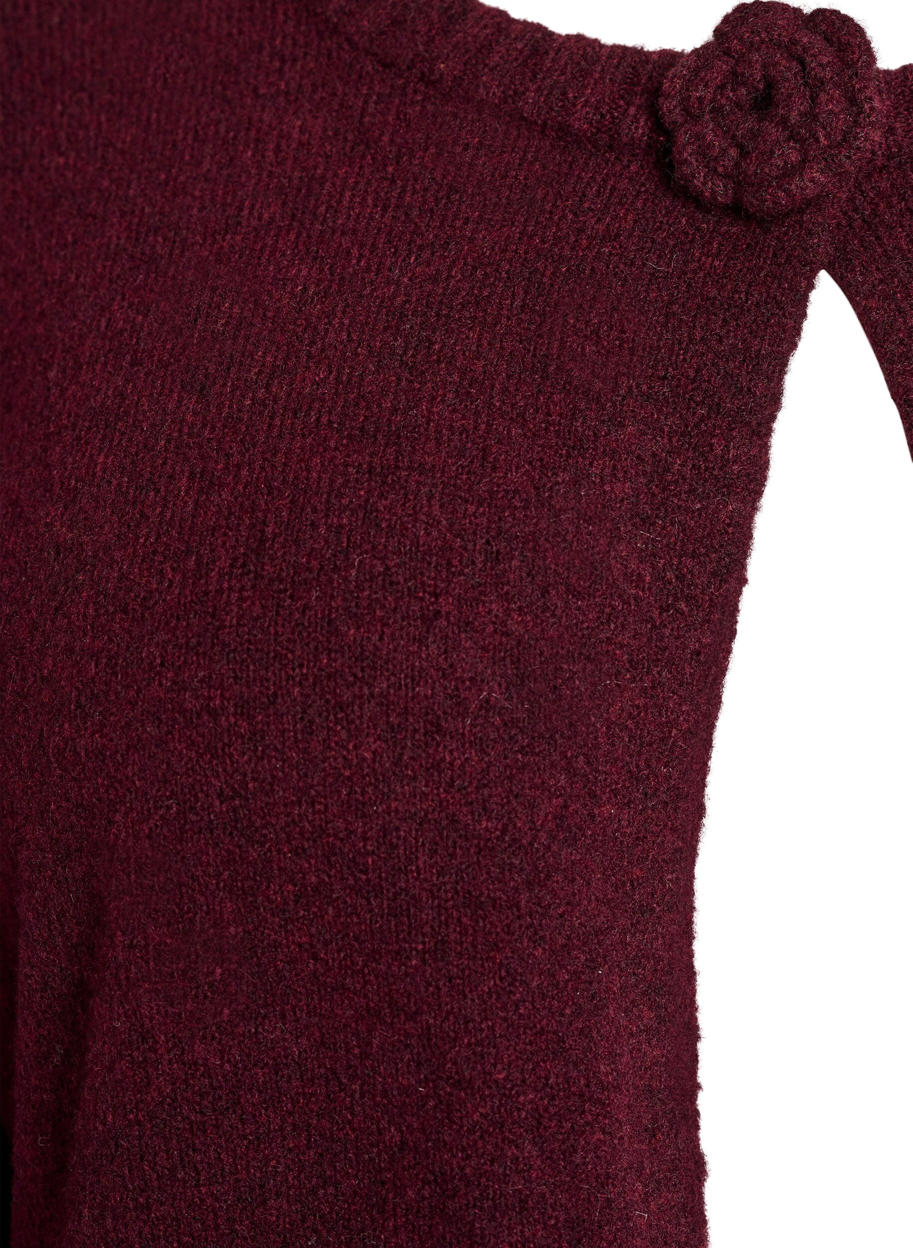 ZizziStickad kofta med blomdetalj, M&ouml;rk Bordeaux, Packshot image number 2