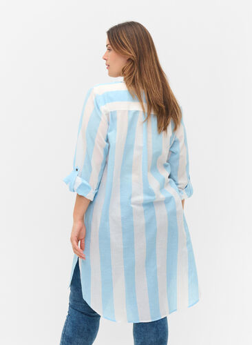 Randig bomullsskjorta med 3/4-ärmar, Blue Bell Stripe, Model image number 1