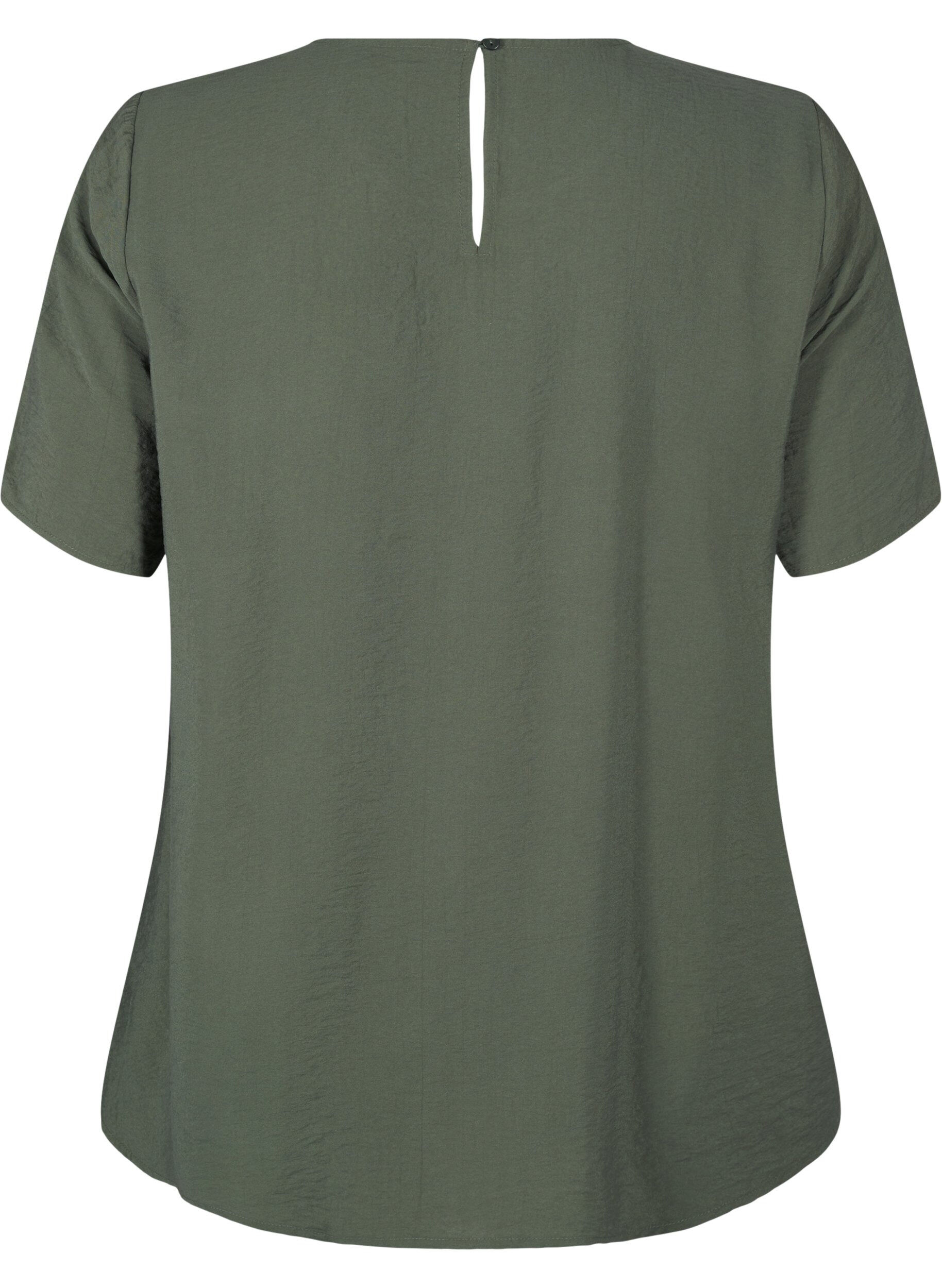 Zizzi Kort&auml;rmad viskosblus med spetsdetalj, Thyme, Packshot image number 1