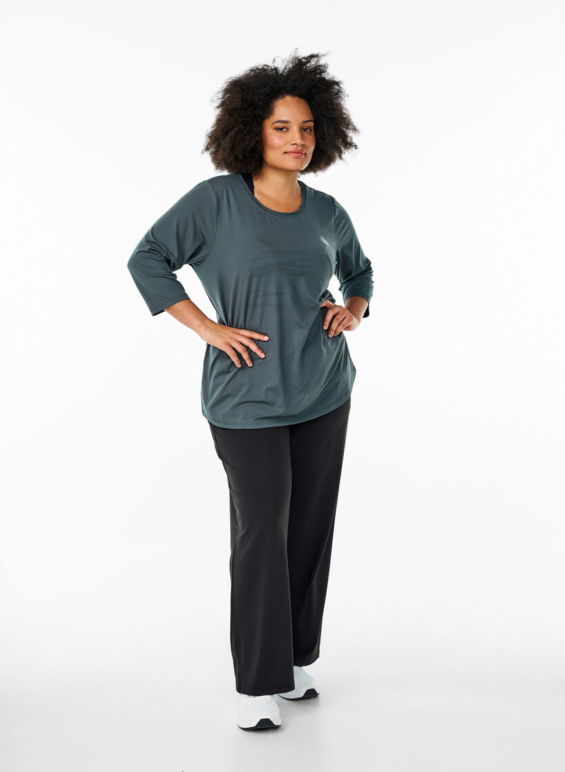 Tr&auml;ningsblus med trekvarts&auml;rm, Gr&aring;, Model image number 1