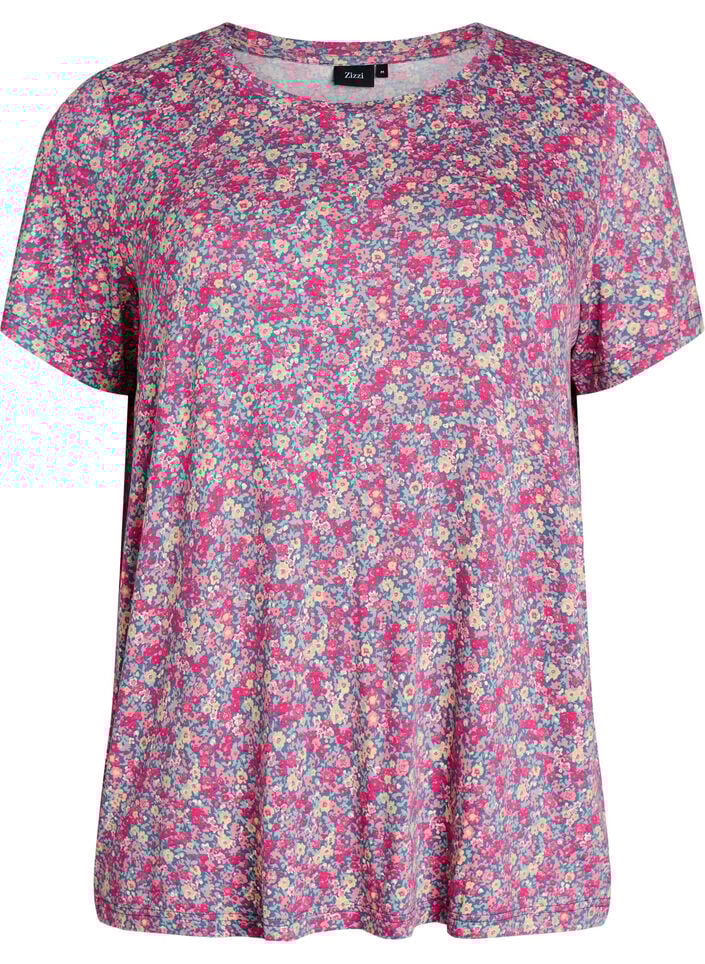 T-shirt med blommigt tryck, Rosa, Packshot image number 0