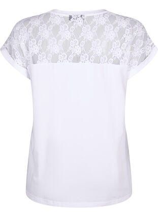 Kortärmad t-shirt av bomull med spets, Bright White, Packshot image number 1