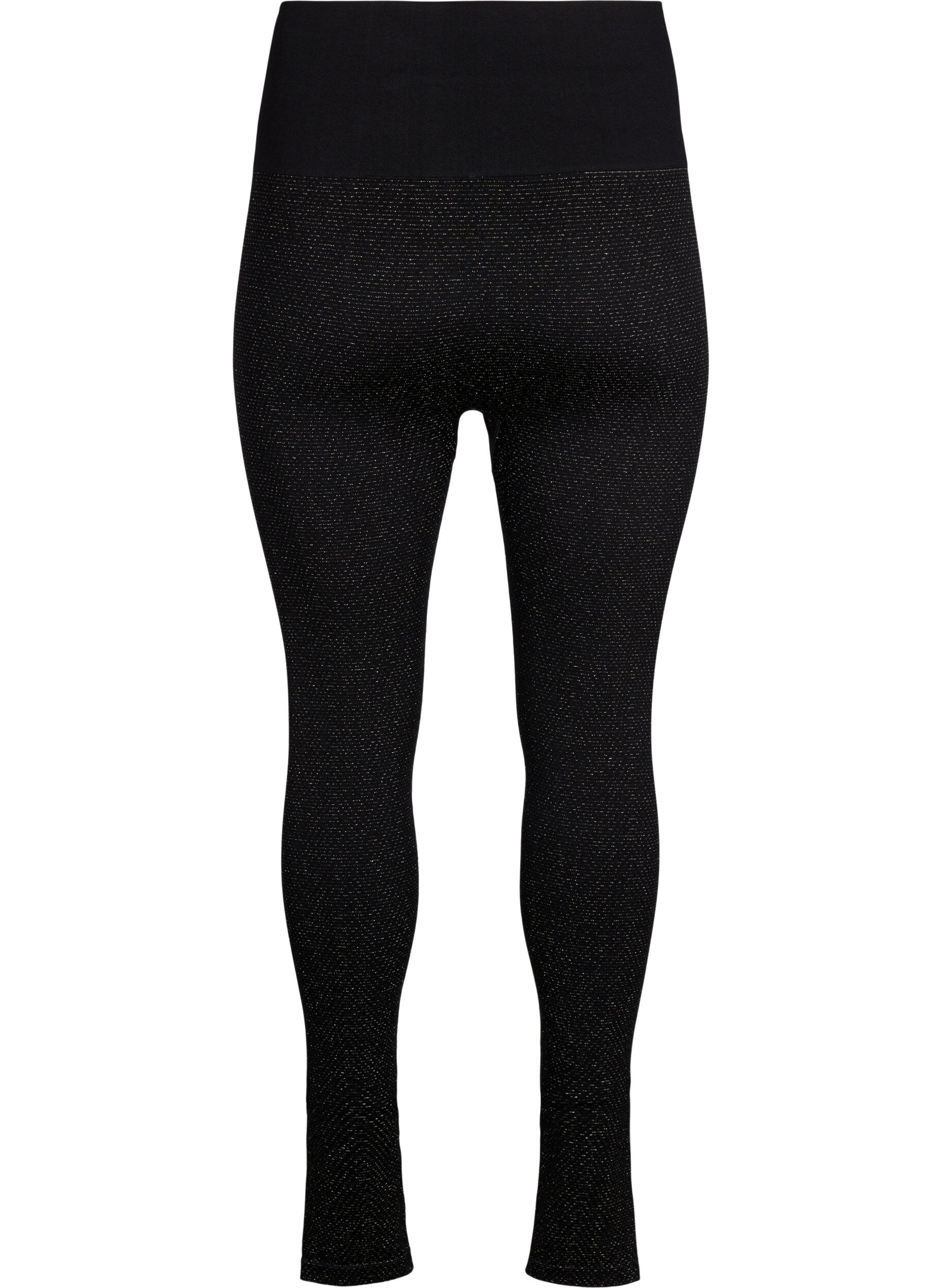 Zizzi S&ouml;ml&ouml;sa glittriga leggings, Black Gold Lurex, Packshot image number 1