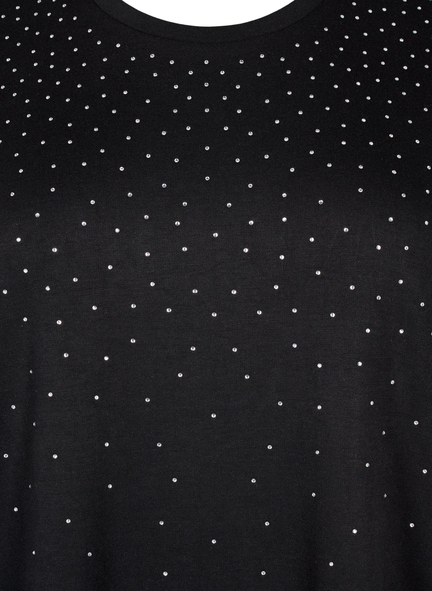 ZizziT-shirt med strassstenar och rund hals, Svart, Packshot image number 2