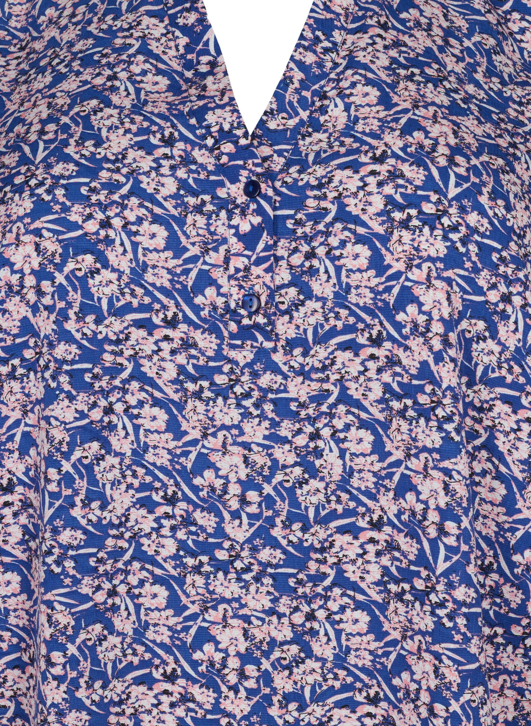 Zizzi FLASH - L&aring;ng&auml;rmad blus med tryck, Strong Blue Flower, Packshot image number 2