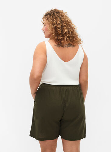 Lösa shorts i bomullsblandning med linne, Forest Night, Model image number 1