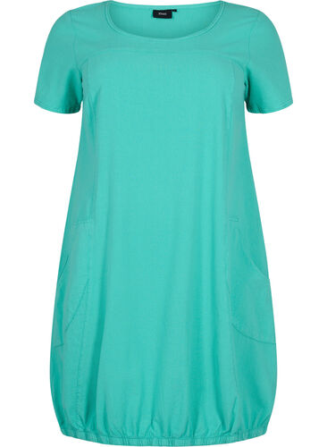 Kortärmad klänning i bomull, Aqua Green, Packshot image number 0