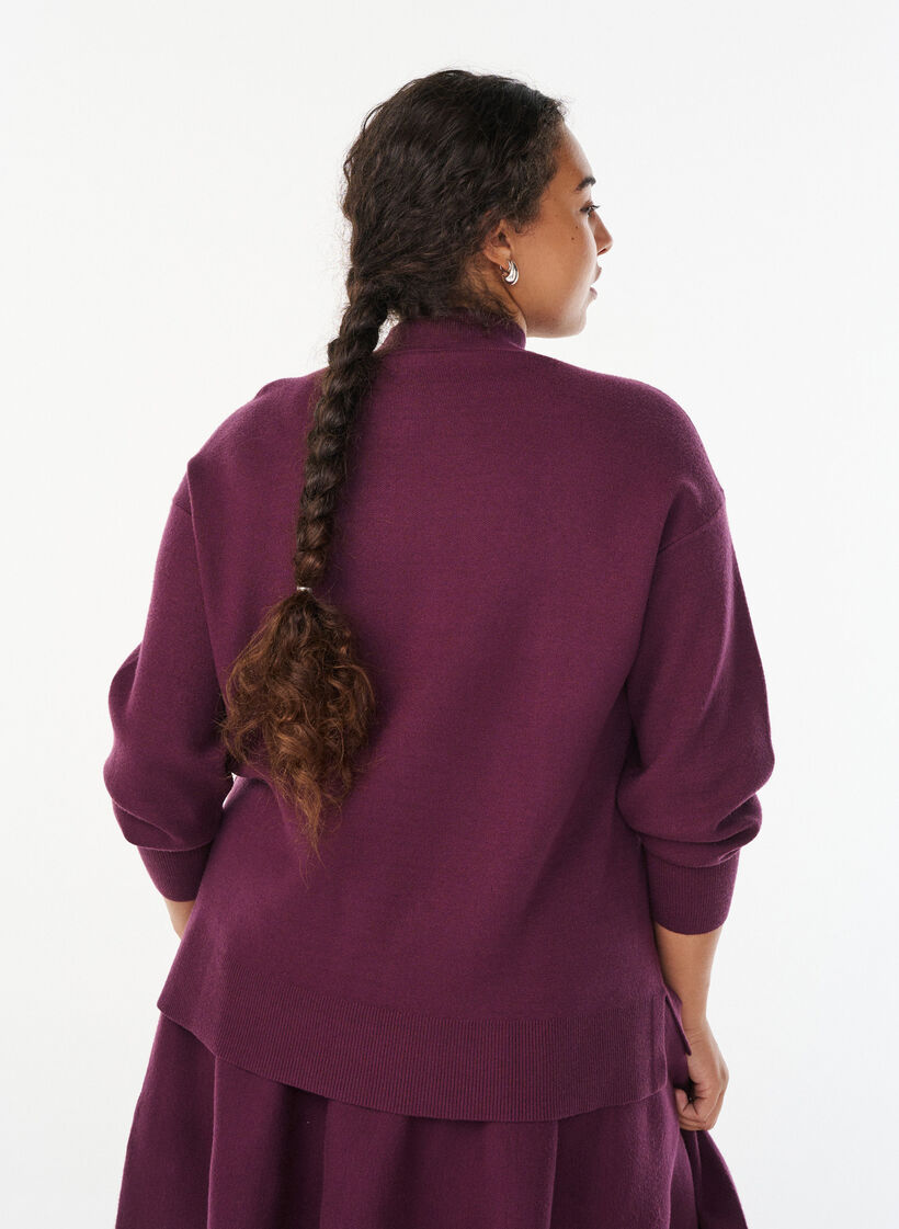 Stickad blus med hög hals, Mörk Bordeaux, Model image number 2