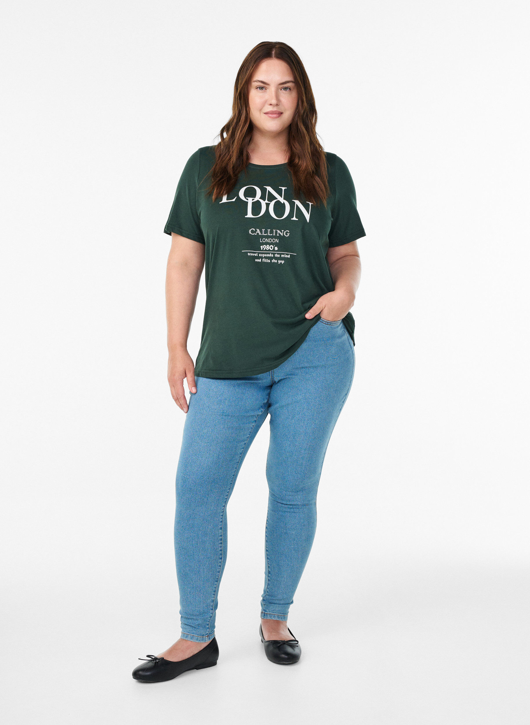 ZizziT-shirt med tryck, Gr&ouml;n, Model image number 1