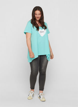 A-linjeformad och asymmetrisk t-shirt i bomull, Aqua Sky PARIS, Model image number 2