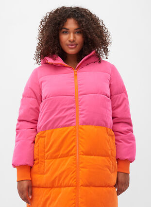 Lång vinterjacka med colour block, Pink W/Orange, Model image number 2