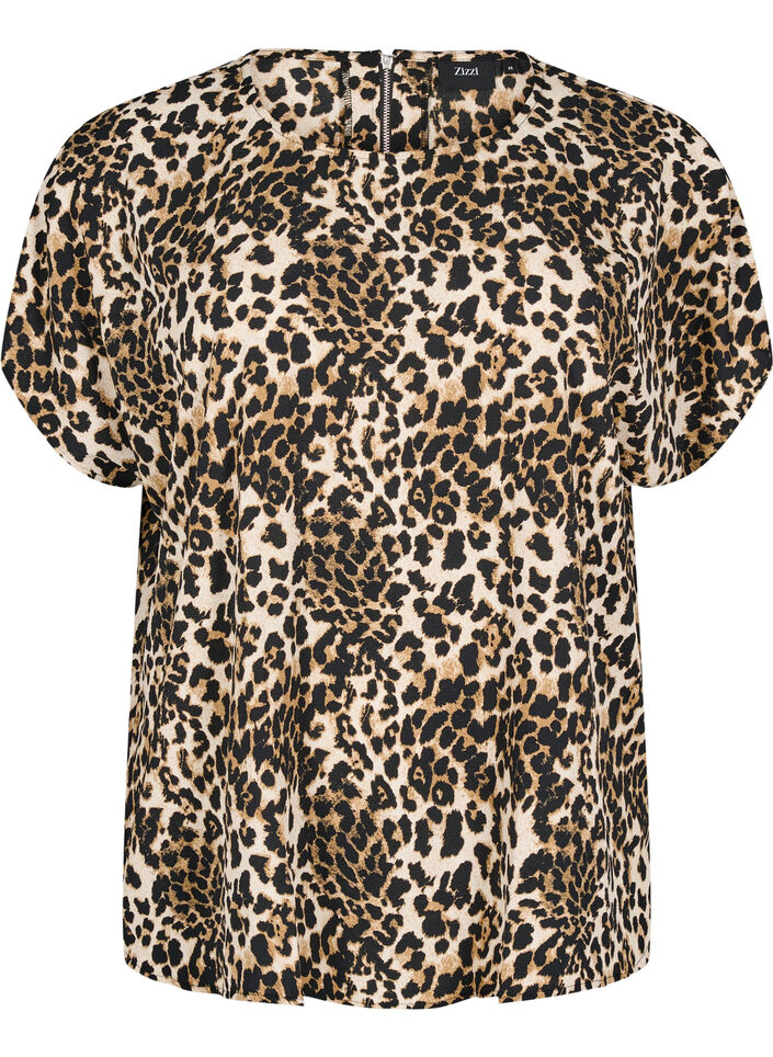 Kortärmad blus med leopardmönster, Leopard AOP, Packshot image number 0
