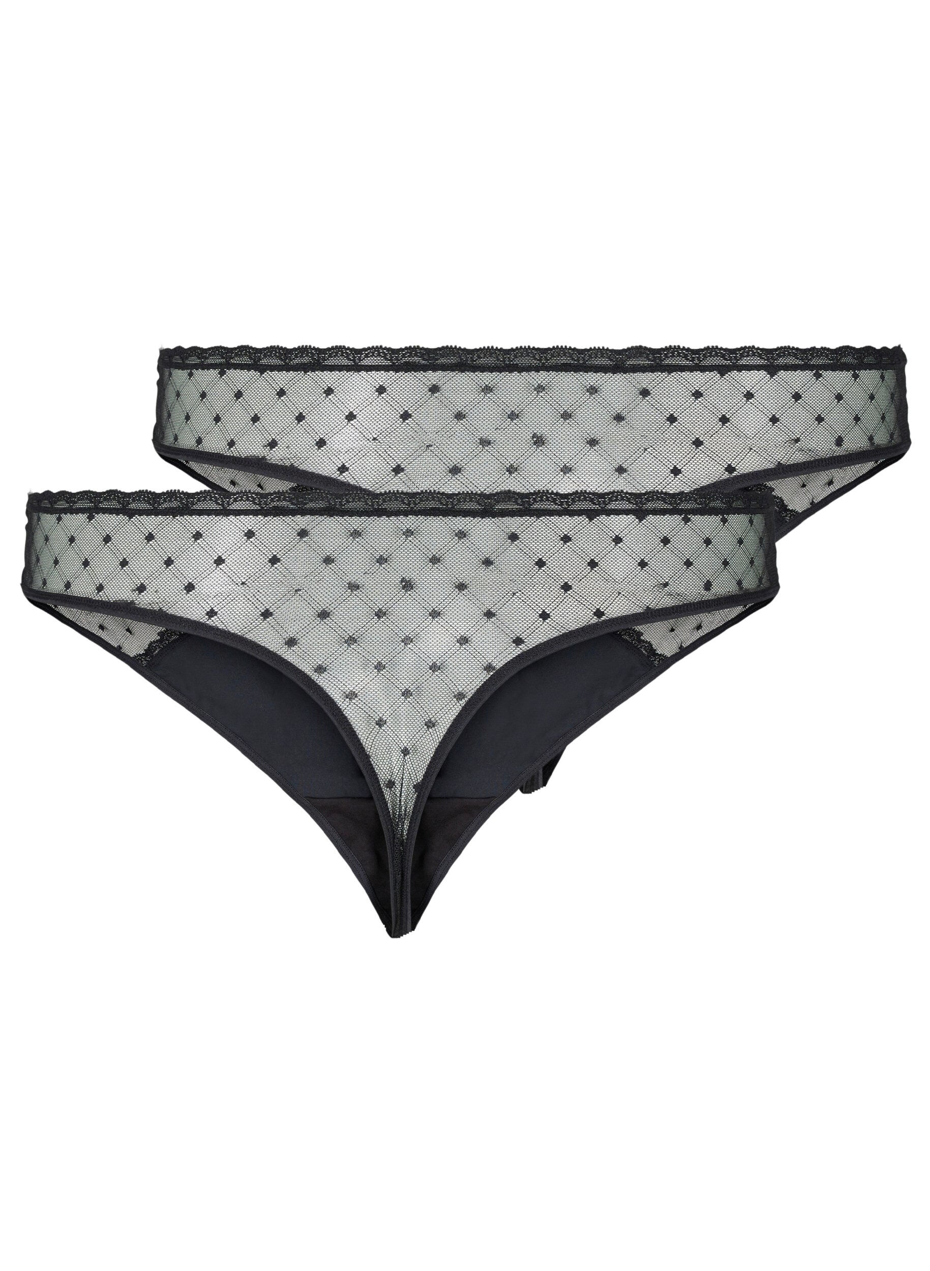 Zizzi 2-pack stringtrosor med mesh, Black, Packshot image number 1