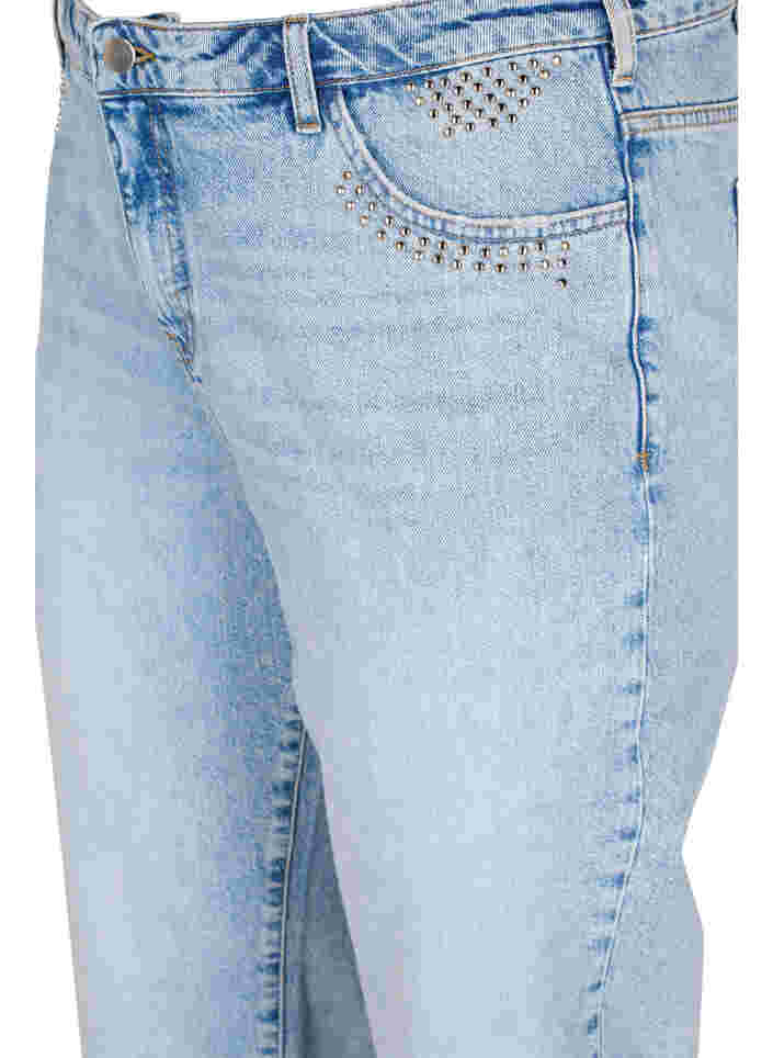 Ankellånga Vera jeans med nitar, Light blue denim, Packshot image number 2