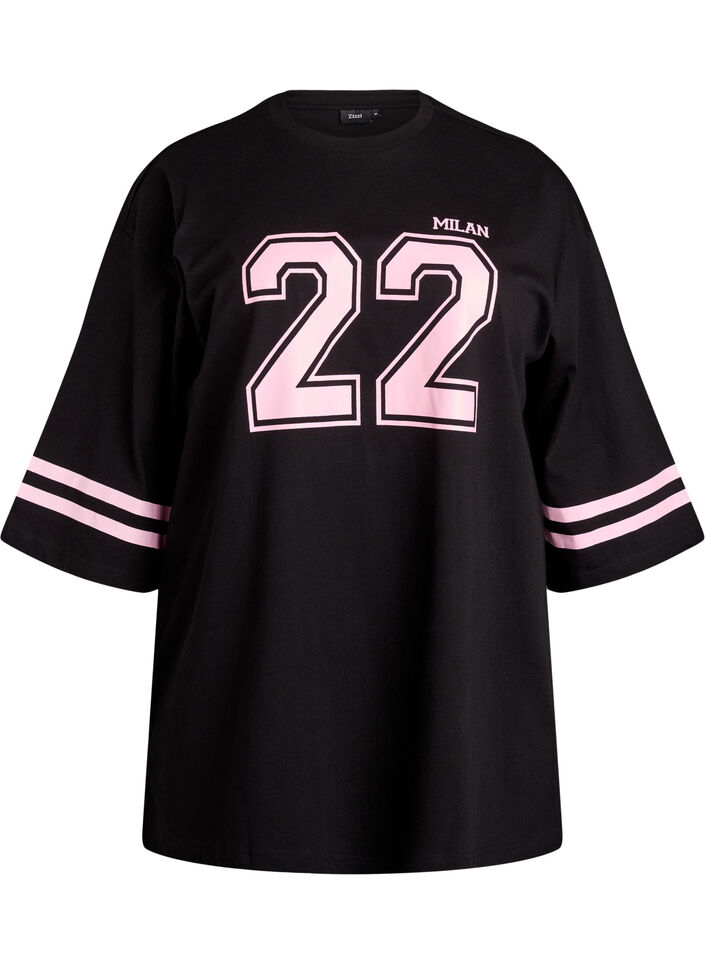 Oversized college-t-shirt med 3/4-ärm, Svart, Packshot image number 0