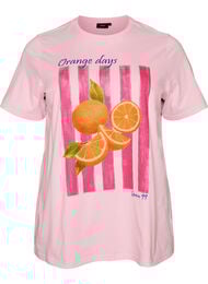 T-shirt i ekologisk bomull med tryck framtill, Rosa