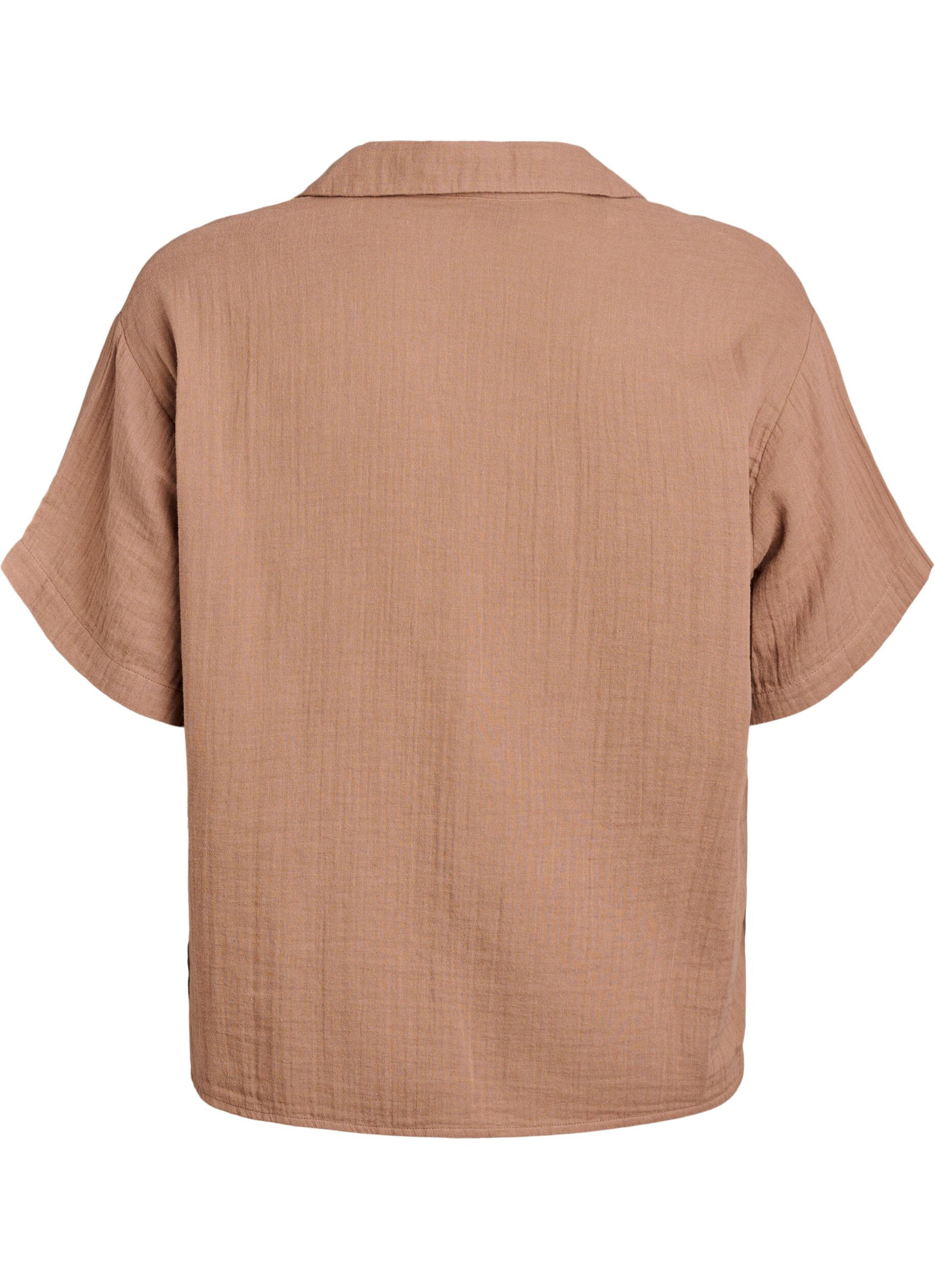 ZizziBlus i bomullsmuslin med korta &auml;rmar, Brun, Packshot image number 1