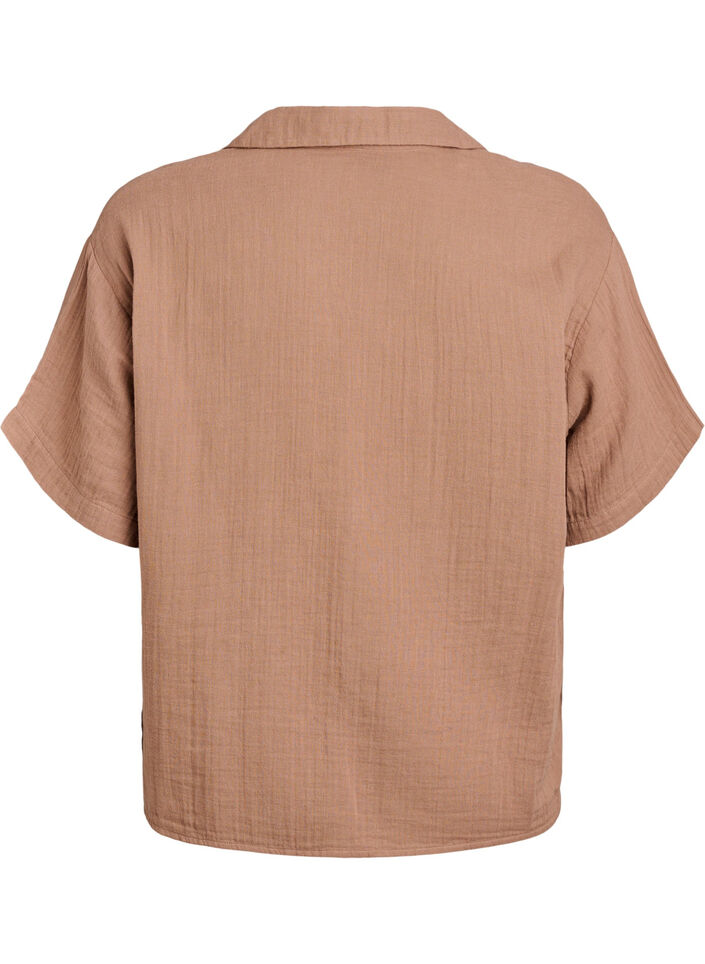 Blus i bomullsmuslin med korta &auml;rmar, Brun, Packshot image number 1