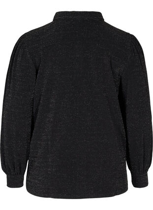 Skjorta med glitter och puffärmar, Black, Packshot image number 1