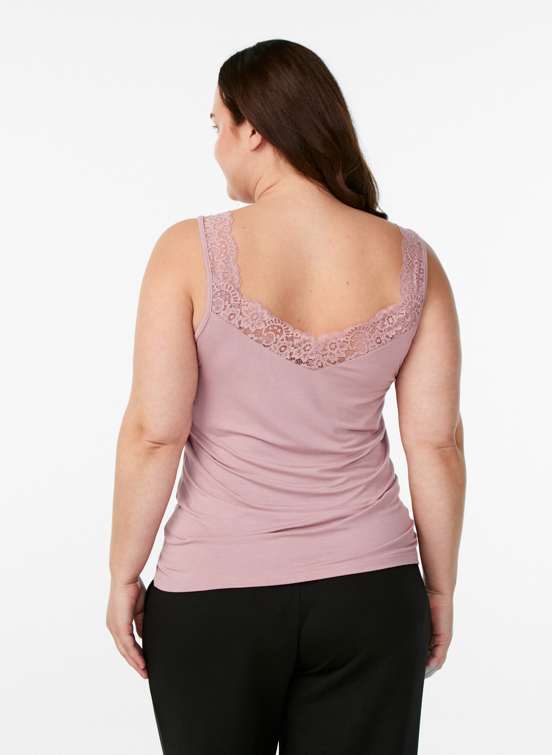 ZizziTopp i viskos med spetskant, Rosa, Model image number 2