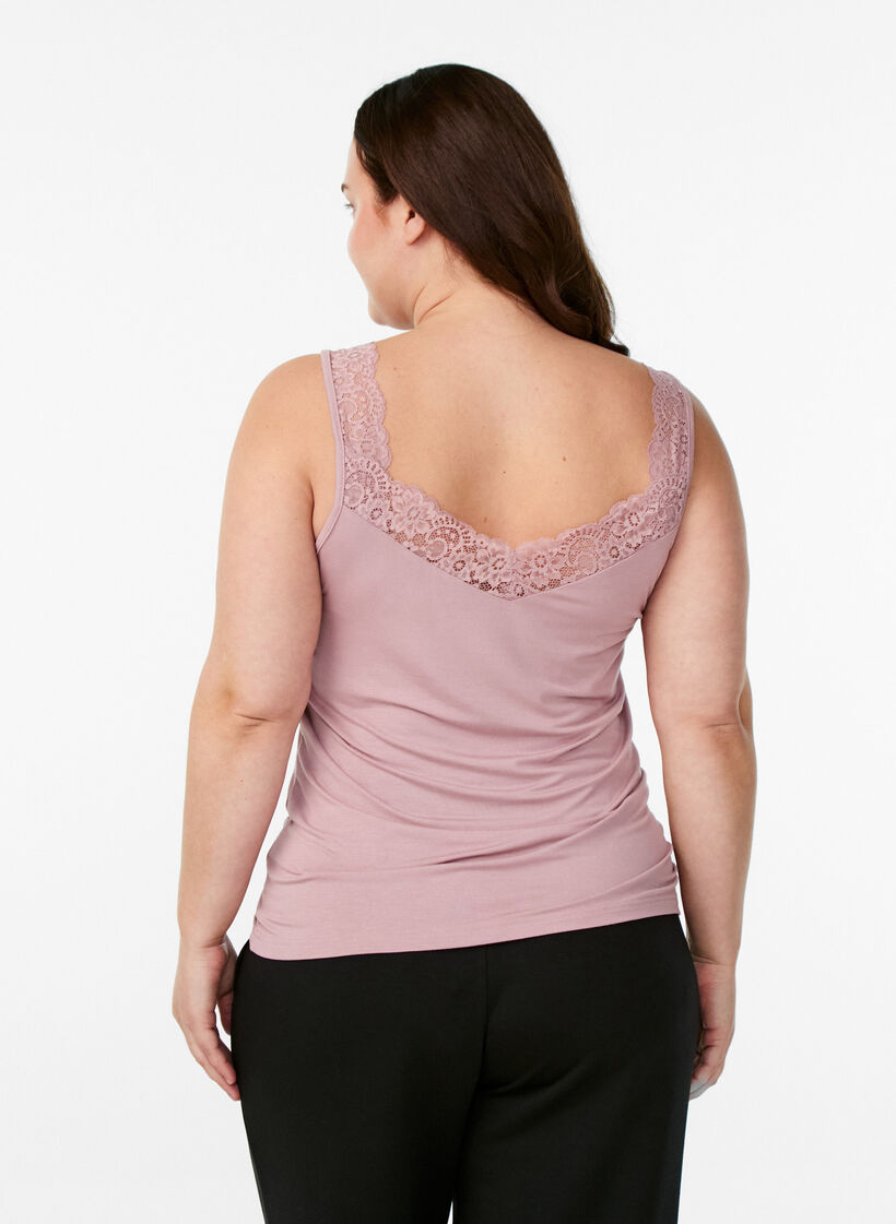 Topp i viskos med spetskant, Rosa, Model image number 2