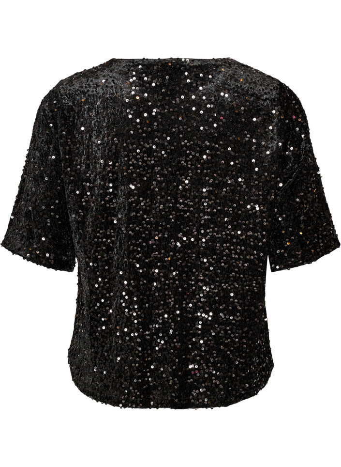 Blus med paljetter och armb&aring;gsl&aring;nga &auml;rmar, Svart, Packshot image number 1