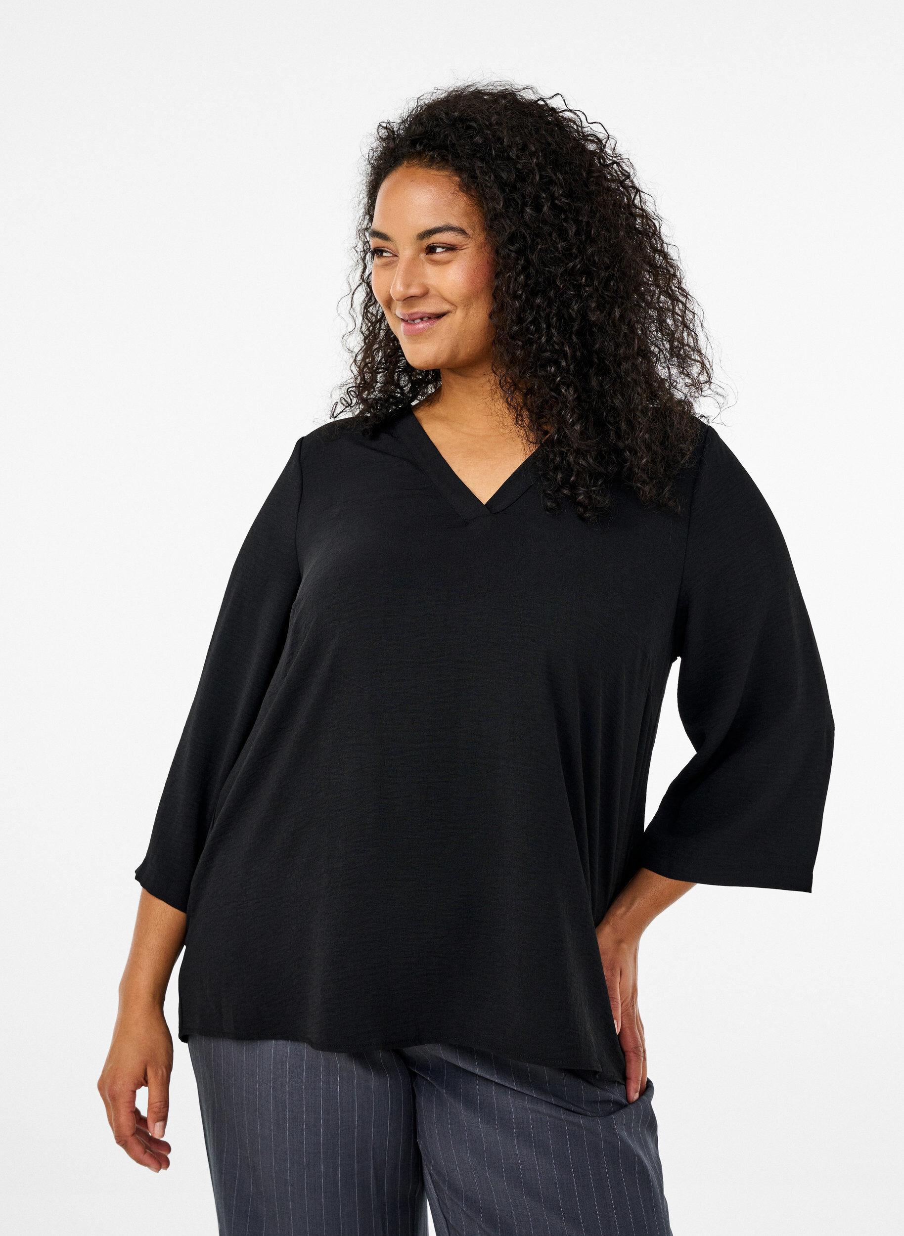 Blus med 3/4-&auml;rm, Svart, Model