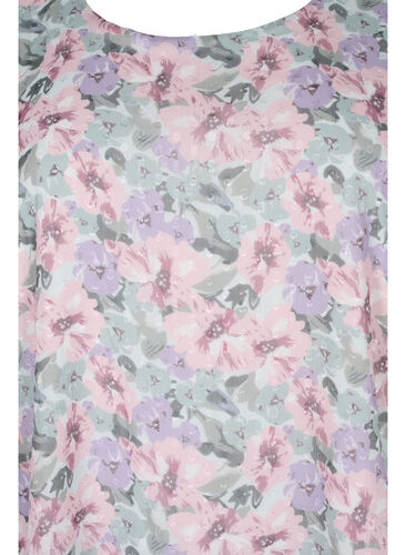 Blus i blommönster och slits vid ärm, Flower AOP, Packshot image number 2