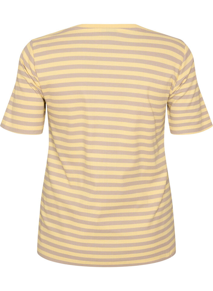 Randig t-shirt med ribbad struktur, Gul, Packshot image number 1