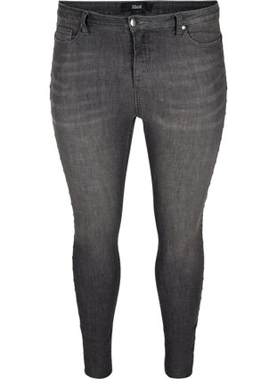 Högmidjade Amy jeans med nitar i sidosömmen, Dark Grey Denim, Packshot image number 0