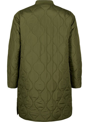 Lång quiltad jacka med fickor och dragkedja, Winter Moss, Packshot image number 1