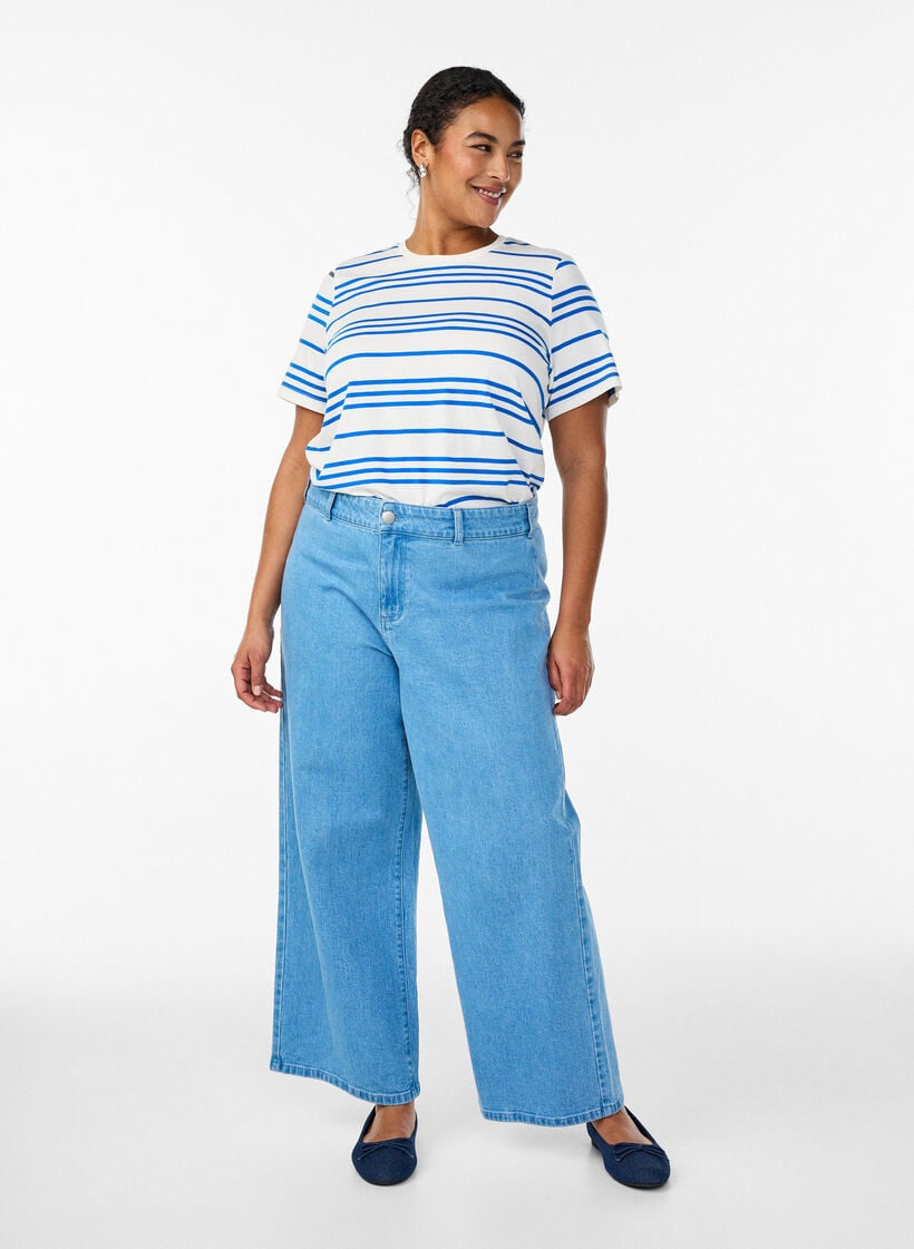 Randig t-shirt i bomull, Vit, Model image number 1