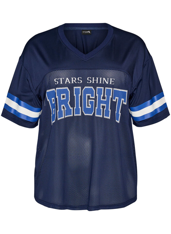 Tr&auml;nings-t-shirt med v-ringning och tryck framtill, Bl&aring;, Packshot