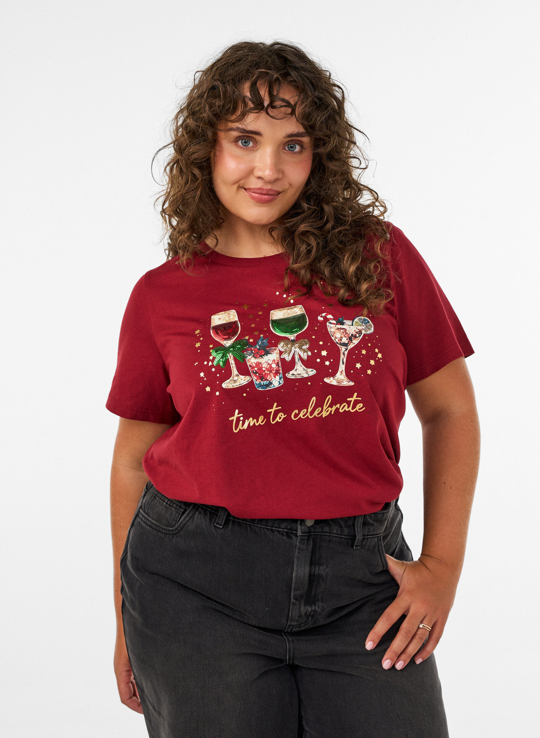 ZizziJul-t-shirt i ekologisk bomull, R&ouml;d, Model image number 0