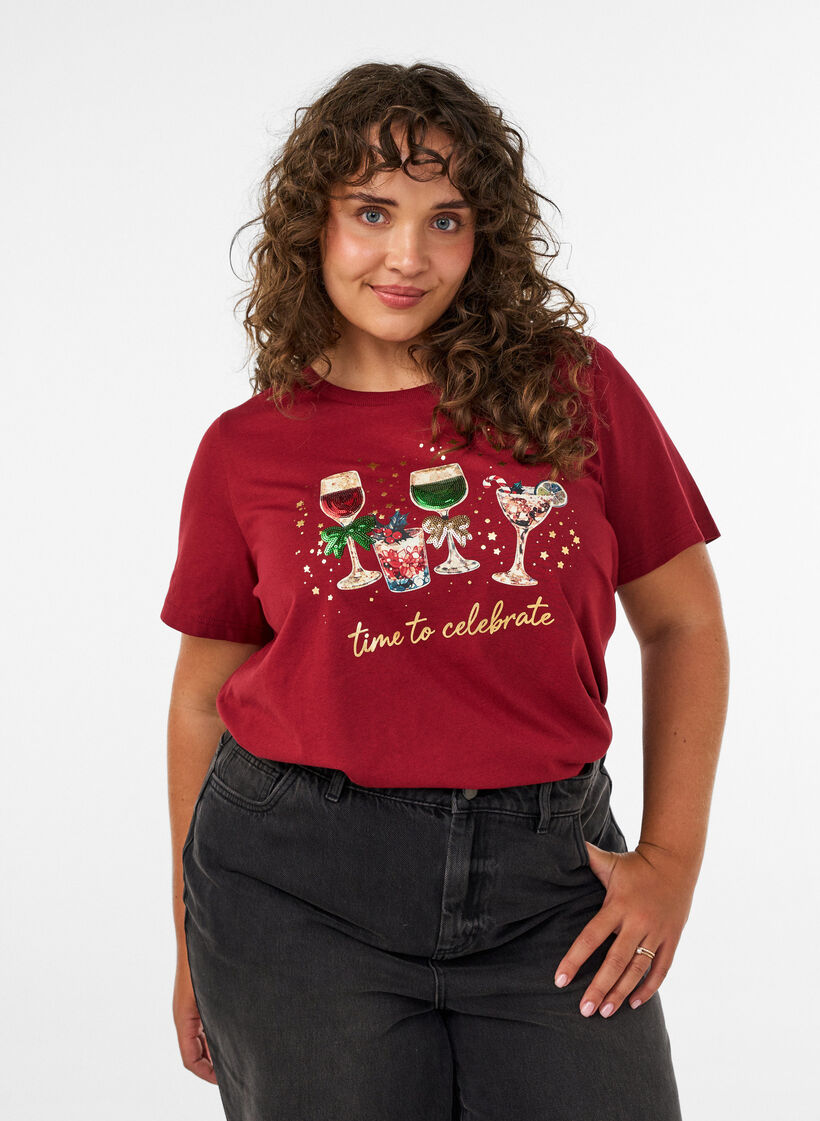 Jul-t-shirt i ekologisk bomull, R&ouml;d, Model image number 0