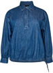 Blus i denim med ballongpassform, Bl&aring;, Packshot image number 0