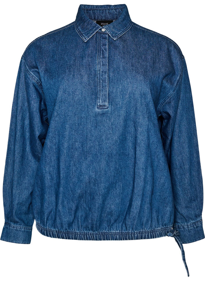 Blus i denim med ballongpassform, Bl&aring;, Packshot