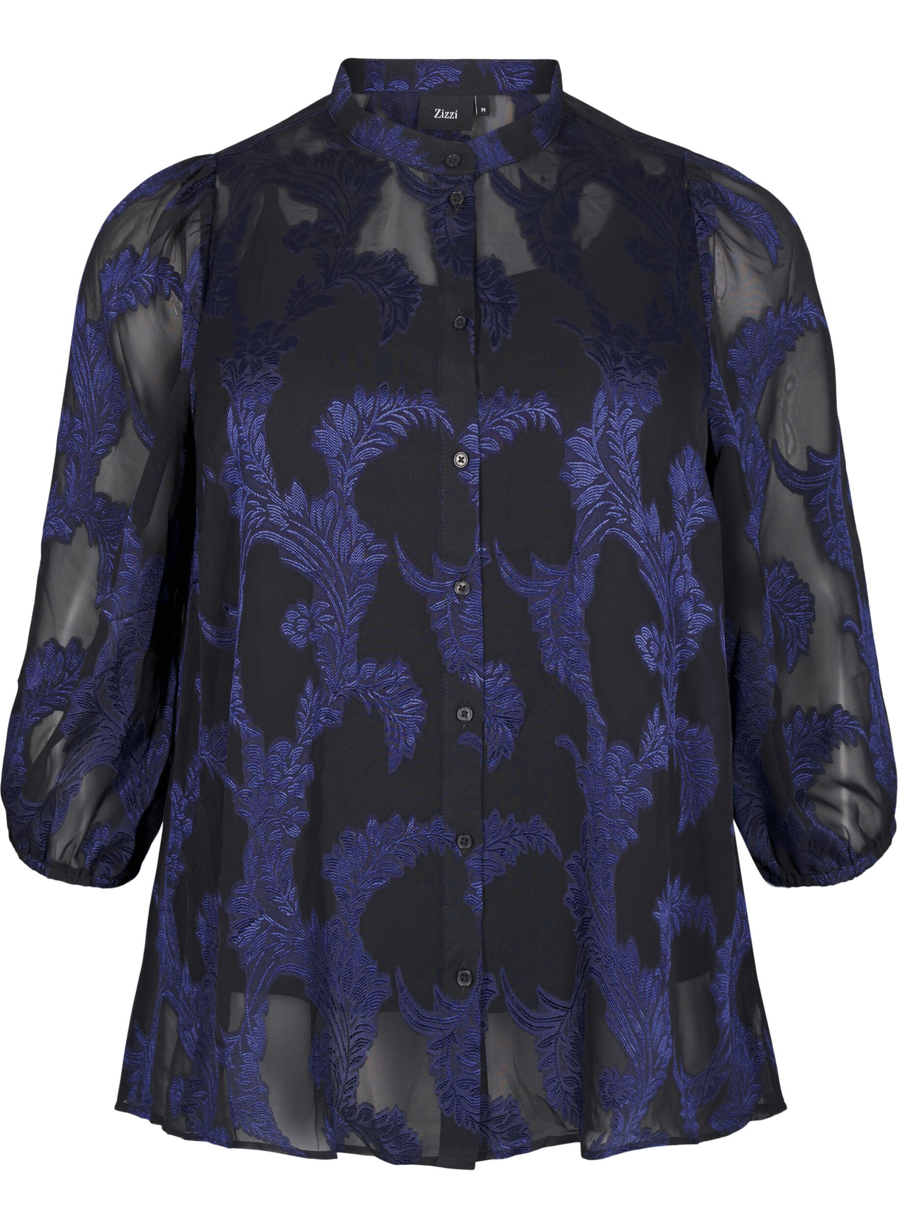 Zizzi Chiffongblus med jacquardm&ouml;nster, Evening Blue, Packshot image number 0