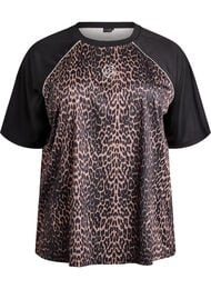 Tr&auml;nings-t-shirt med leopardm&ouml;nster och raglan&auml;rm, Brun