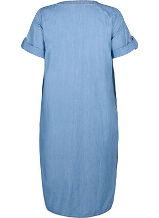Denimklänning med slits och korta ärmar, Blue denim, Packshot image number 1