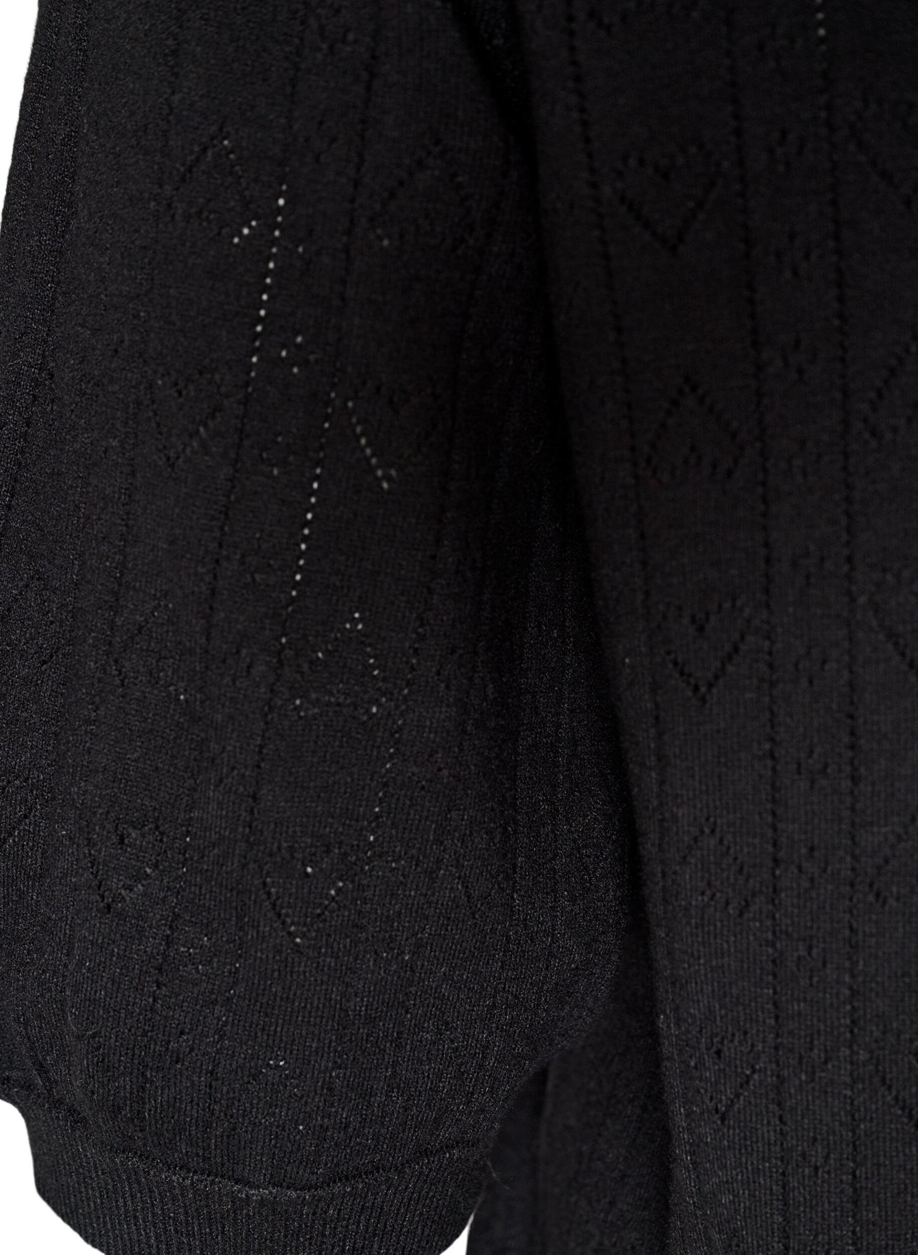 ZizziKort&auml;rmad stickad blus med pointellem&ouml;nster, Svart, Packshot image number 3