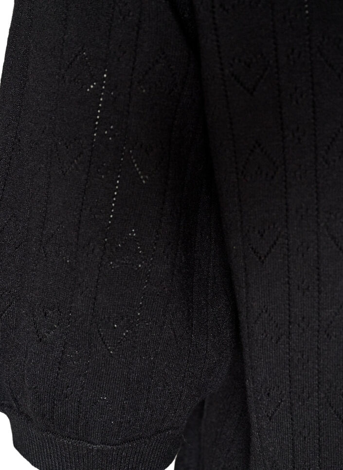 Kort&auml;rmad stickad blus med pointellem&ouml;nster, Svart, Packshot image number 3