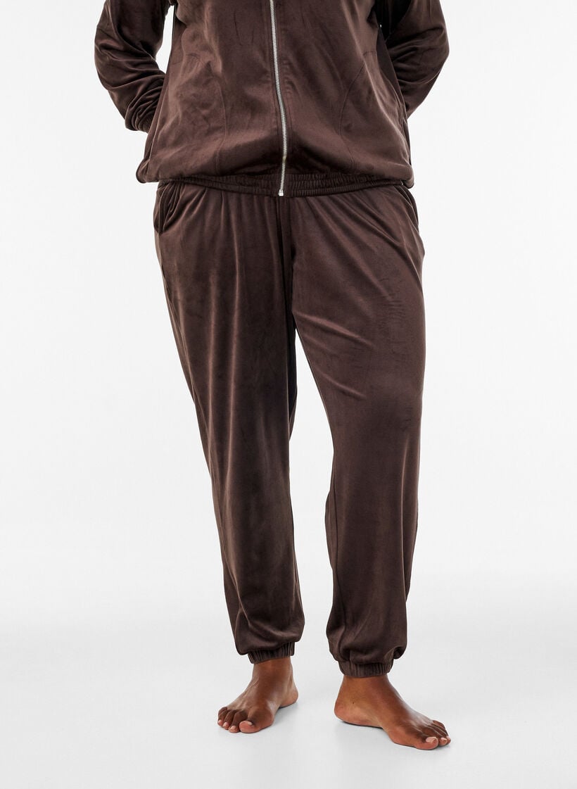 L&ouml;sa byxor i velour, Brun, Model image number 2