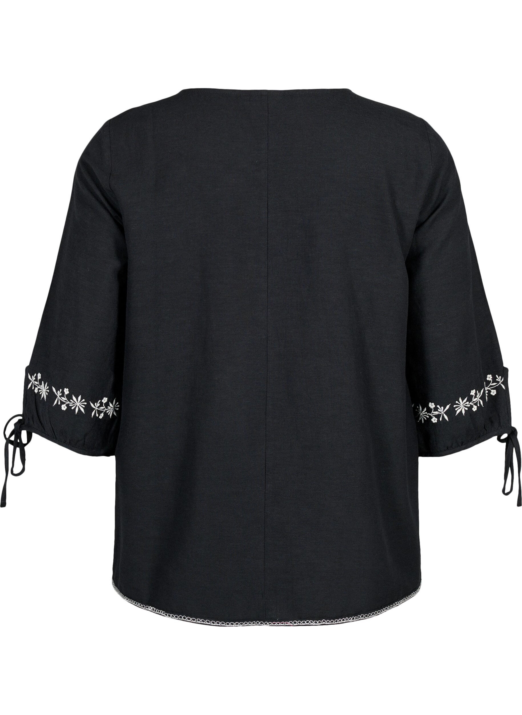 Zizzi Broderad blus i bomullsblandning med linne, Black W. EMB, Packshot image number 1