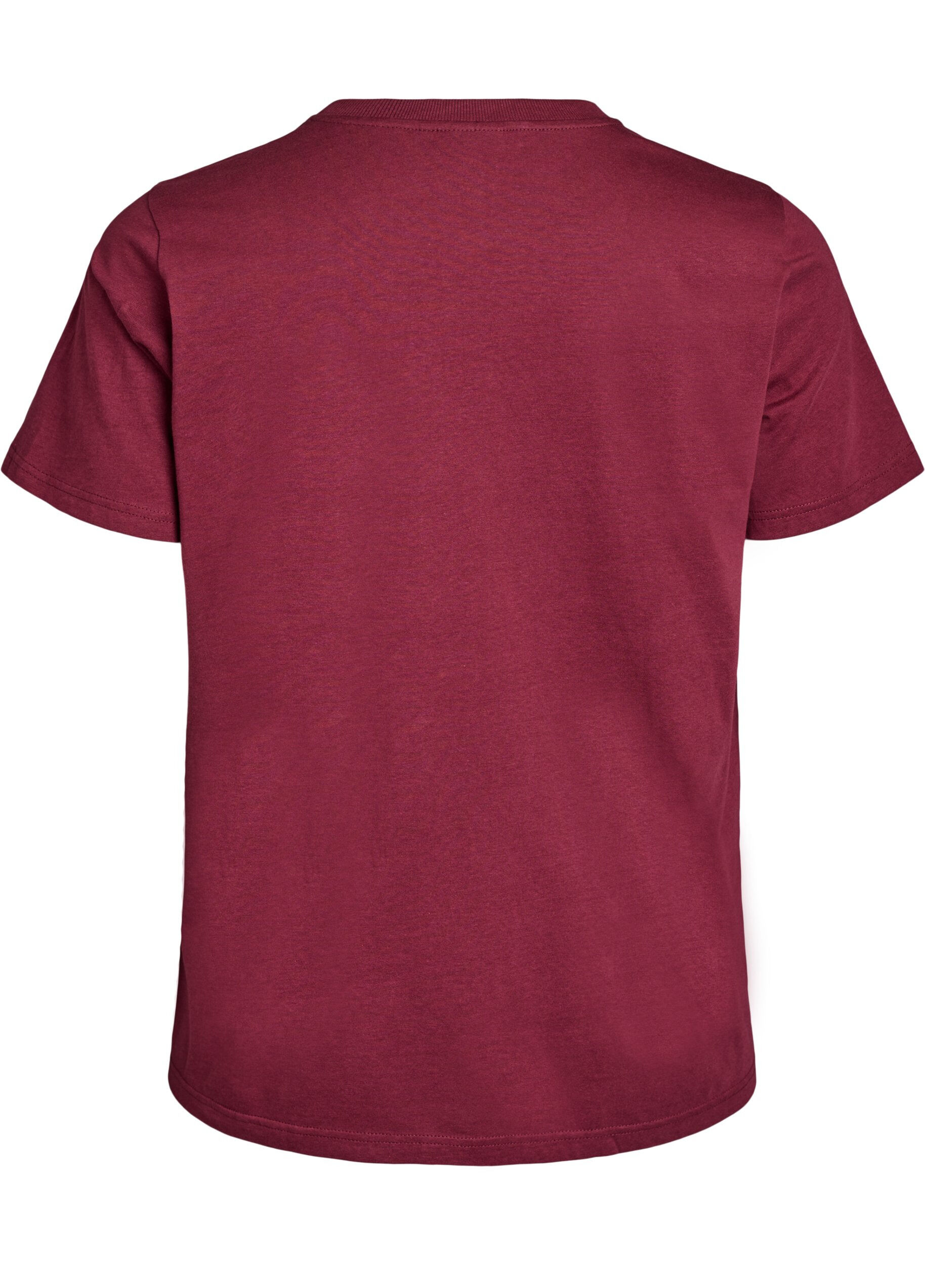 ZizziEnkel t-shirt i bomull med rund halsringning, M&ouml;rk Bordeaux, Packshot image number 1