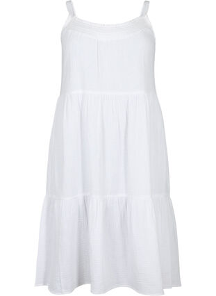 Enkel axelbandsklänning i bomull, Bright White, Packshot image number 0